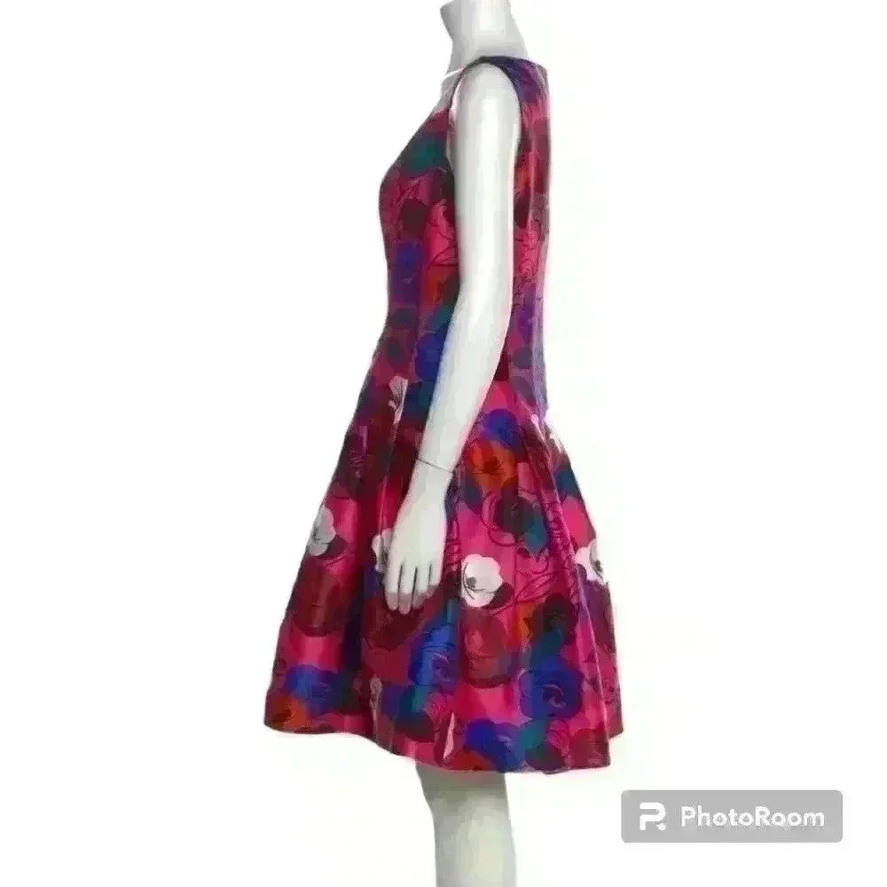 Oscar de la renta hot pink flowers dress size 10 with side pockets NWT